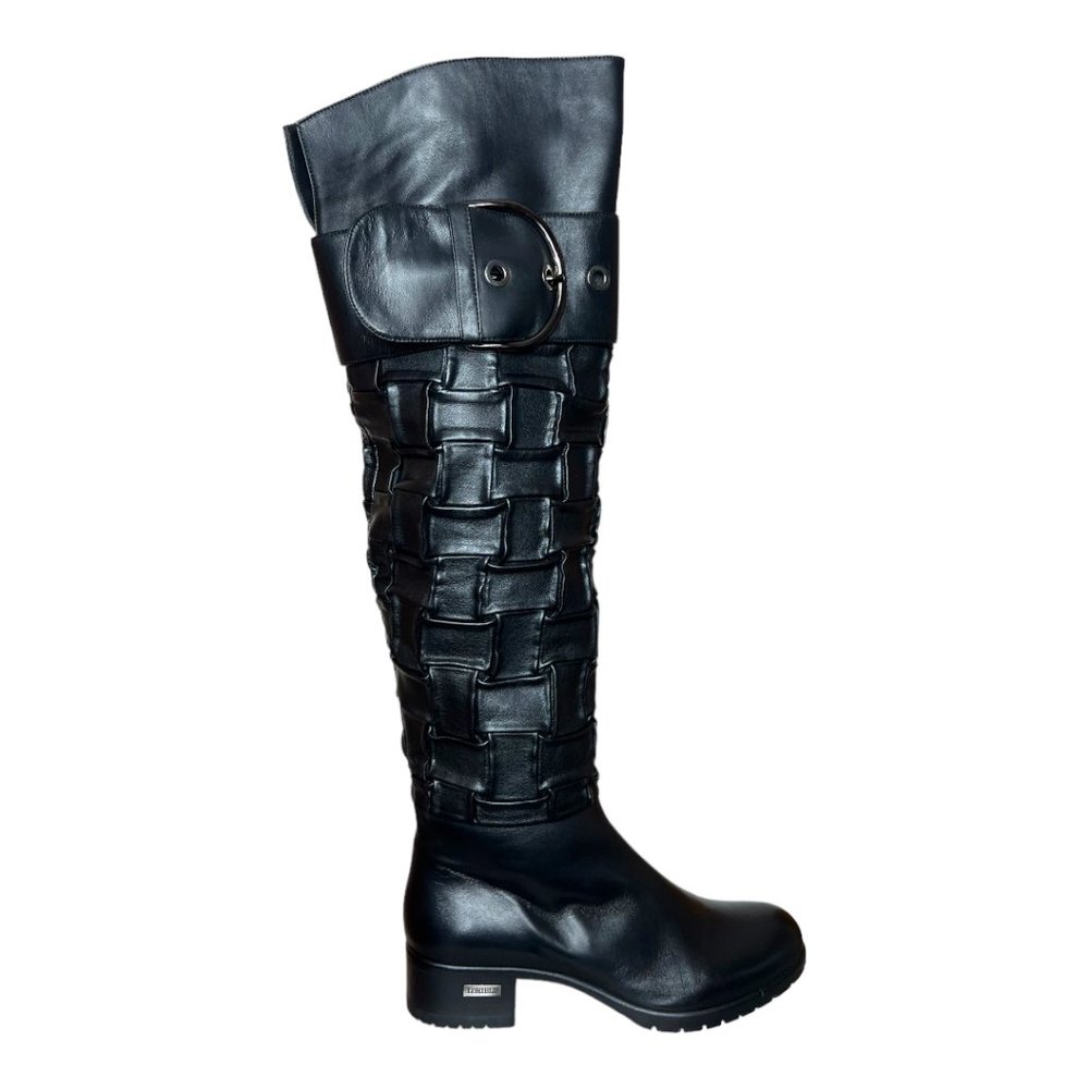 Loriblu Thigh High Overknee Black Leather Boots Shoes Purse Set EU 39.5 Bag Hob